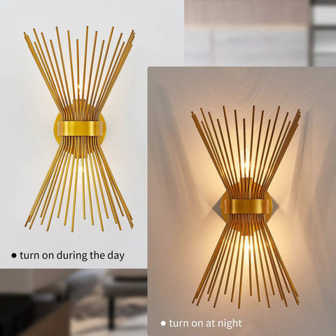 Mid Century Modern Starburst Wall Sconce Gold Finish Vanity Light For Bathroom Powder Room Or Bedroom Wall Mounted Lamp 1 Pack Bulbs Not Included Easy Installation Included