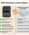 Awesome Bluetooth Label Maker Machine Printing On White Color Clear Thermal Labels With Tape For Home Business Organization Crisp Graphics No Ink Needed 2 Inch Wide Portable Handy Tech Gadget side-by-side comparison with traditional label maker.