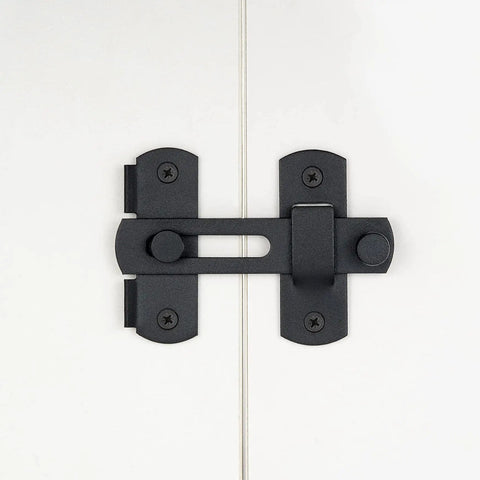 Front view of Four Pack Matte Black Stainless Steel Barn Door Latches For Sliding Bi Fold Gates And Cabinets 3.93 In By 2.75 In Rustic Antique Gate Lock