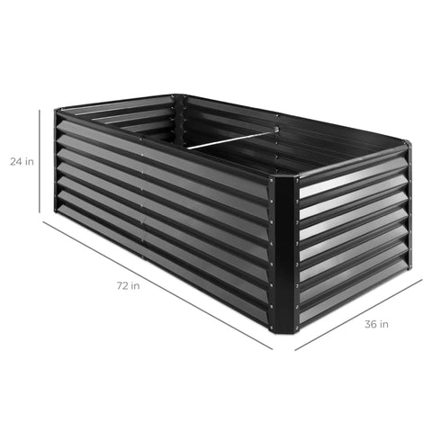 Front view of 6x3x2ft Outdoor Metal Raised Garden Bed With A 24 Inch Deep Root Box For Veggies, Flowers And Herbs, 269 Gallon Soil Capacity, No Bottom Panel, 100 Percent Non Toxic Materials, Gray