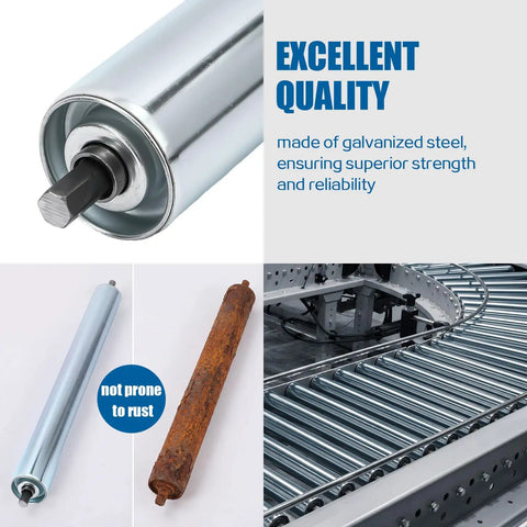 Beefy Heavy Duty Conveyor Replacement Rollers 1.9 Inch Diameter 21 Inch Between Frames Galvanized Steel 6 Pack For Trailer Belt And Material Handling Load Assist showcasing quality and durability.