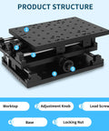 XY Axis Manual Stage With Precision Lead Screw Drive, anodized black aluminum 210x150mm
