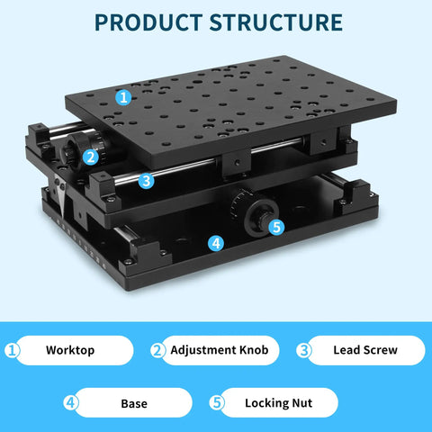 XY Axis Manual Stage With Precision Lead Screw Drive, anodized black aluminum 210x150mm