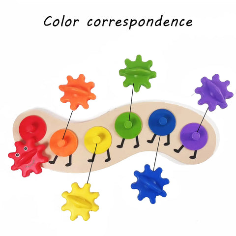 Colorful Rainbow Caterpillar Gear Toy For Toddlers And Babies Teaches Color Names And Matching With Spinning Gear Fun For Kids