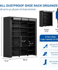 9-Tier Tall Shoe Rack With Dustproof Covers Holds 40 To 46 Pairs Closed Shelves Shoe Cabinet Organizer For Garage Or Bedroom