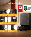 Multifunctional dock for robot vacuum and mop; black unit with self-wash mop and warm-air drying
