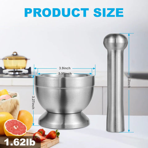 Stainless Steel Mortar And Pestle Set With Non Slip Base For Spices Herbs And Pesto Making Heavy Duty Kitchen Crusher For Grinding