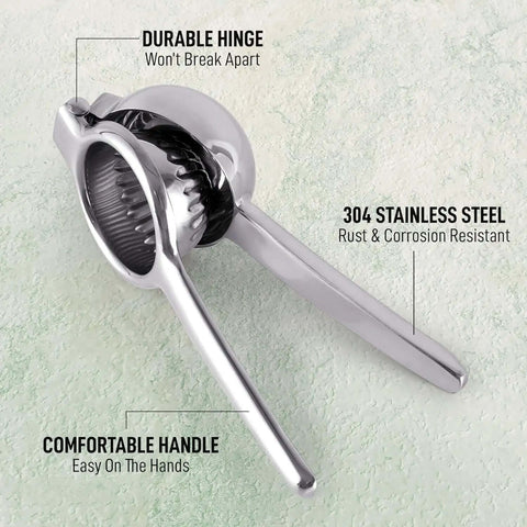 Go-To Stainless Steel Lemon Squeezer, Heavy Duty Manual Citrus Press And Lime Juicer with durable hinge and comfortable handle
