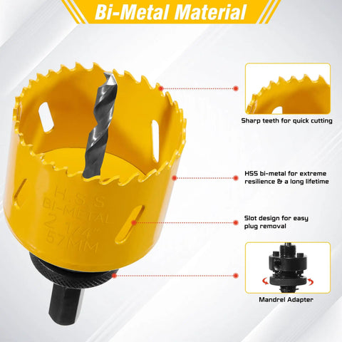 Pro Grade Bi Metal Hole Saw Kit 18 Piece M42 Steel Set With Three Quarters Inch To Two And A Half Inch Saw Blades close-up