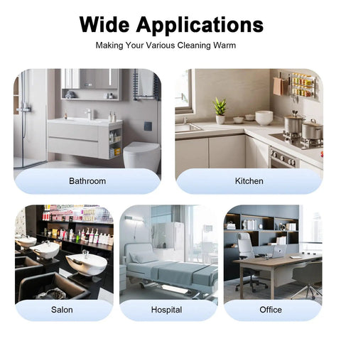 Wide applications of Compact 2 Point 1 Gallon Under Sink Hot Water Heater in bathroom, kitchen, salon, hospital, and office.