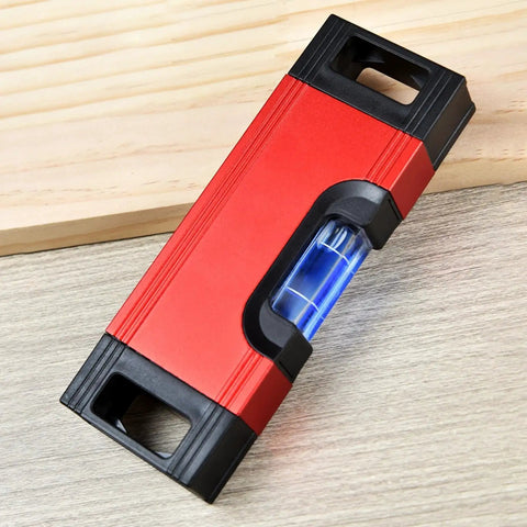 Magnetic Pocket Level Mini Bubble Spirit Level Tool With 2 Vials 90°/180° in red, pocket-sized with embedded magnets.