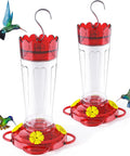 2 Pack 14 Ounce Plastic Hummingbird Feeders With Ant Moat And Bee Guard For Outdoors, Four Feeding Ports And Perches
