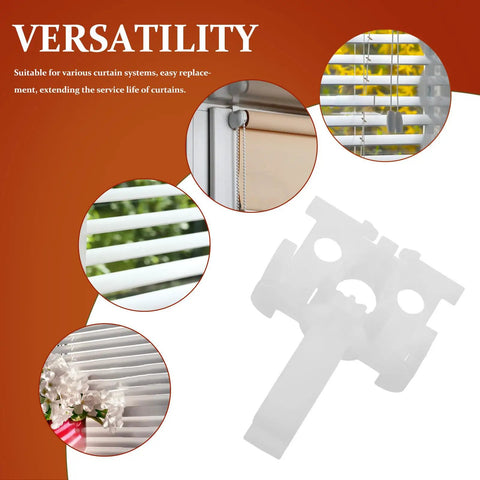 Dead Simple And Tough Vertical Blind Replacement Parts With Slick Pull Pulleys Plus Quick Fix Carrier Kits For Window Curtain Wands and sturdy white plastic stem.