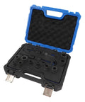 Open blue case with black foam holding Top Tier Torvex 15 Piece Caliper Socket Set For German Cars Impact Brake Removal Tool Kit Essential Gear For Pro Mechanics And DIY Car Fixers