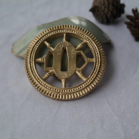 Copper Tsuba Hand Guard For Katana Wakizashi Or Tanto - Japanese Samurai Sword Koshirae Accessory with intricate design