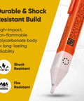 Close-up of orange Ultimate AC Sensor Non Contact Voltage Tester Pen Sized Go To Pro Grade Tool with polycarbonate body