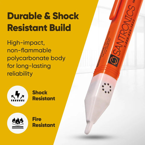 Close-up of orange Ultimate AC Sensor Non Contact Voltage Tester Pen Sized Go To Pro Grade Tool with polycarbonate body
