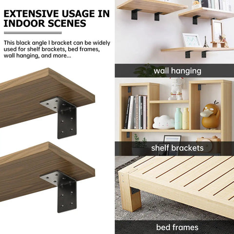 Heavy Duty Steel Corner Brackets 4x4x3 Inch 90 Degree Right Angle Shelf Brackets for Wood Shelves and Furniture Installed on Wall