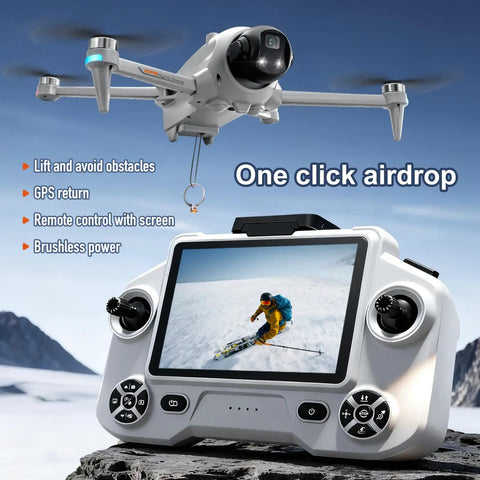 White GPS Drone With Screen Remote Control, Brushless Motors, Real Time Obstacle Avoidance, Optical Flow Localization, Auto Return