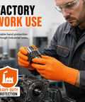Worker using Rock Solid 8 Mil Orange Nitrile Work Gloves 100 Pack Medium Chemical Resistant Disposables for machinery repair.