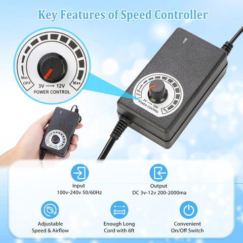 Speed controller for Heavy Airflow 3x120mm 14 Inch Computer Fan With AC Plug 110V To 240V Variable Speed Cooling Kit