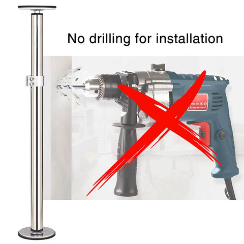 Undermount Sink Brackets Stainless Steel Adjustable Sink Legs Kit For Kitchen Sinks, Easy No Drill Setup shown with drill crossed out.