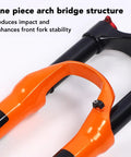 Mountain Bike Front Suspension Fork 27.5 Inch Air Suspension Magnesium Alloy Damping System Orange Trail Ready Lightweight Shock Absorption close-up of arch bridge structure