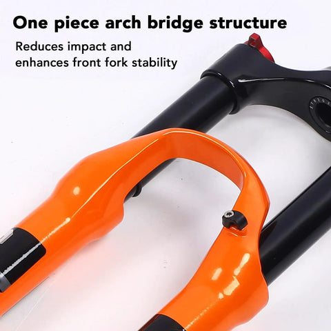 Mountain Bike Front Suspension Fork 27.5 Inch Air Suspension Magnesium Alloy Damping System Orange Trail Ready Lightweight Shock Absorption close-up of arch bridge structure