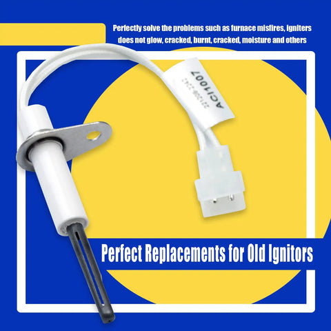 Upgraded Furnace Hot Surface Igniter 120V Nitride Replaces 201657-03 20165702 20165702S shown with connector and bracket