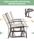 Two Person Outdoor Glider Bench For Patio And Garden, Heavy Duty Steel Frame Rocking Loveseat For Backyard And Poolside with glide demo