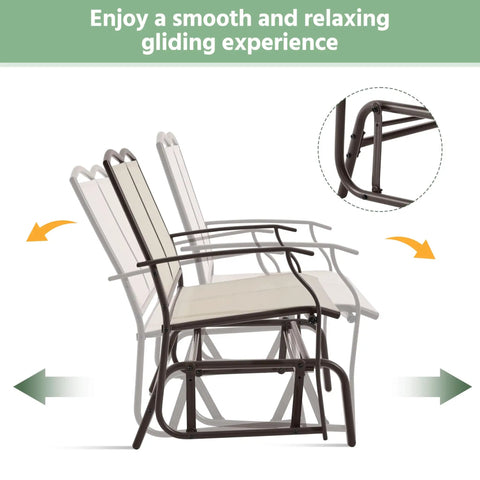 Two Person Outdoor Glider Bench For Patio And Garden, Heavy Duty Steel Frame Rocking Loveseat For Backyard And Poolside with glide demo