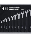 11-Piece SAE Combination Wrench Set In Roll Up Pouch Non-Skip Inch Sizes 1/4 To 3/4 Inch Chrome Vanadium Steel With Mirror Finish
