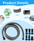 Workhorse 20 Foot Wet Dry Shop Vac Hose With 6 Adapters for Universal Dust Collection, smooth ABS material, multiple adapters shown.