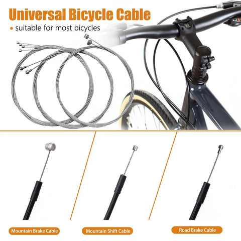 Universal Bicycle Brake Cable And Shift Cable And Housing Kit shown with end caps, O rings, suited for mountain and road bikes.
