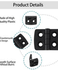 Plastic Cabinet Door Hinge 40x30mm Black Nylon Hinges With 8 Screws 2 Pack details including countersunk holes and smooth surface