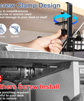 2 Pack No Drill Under Desk Cable Management Tray Set showing clamp rack installation on wooden desk