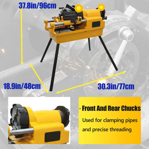 Heavy Duty 220V Electric Pipe Threader Workhorse with Rock Solid Speed Grip Chuck for cutting half to three inch conduits.