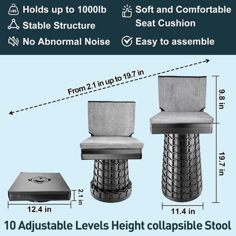 Heavy Duty Collapsible Stool With Backrest And Extra Thick Cushion 1000lbs Max Portable Folding Outdoor Chair details