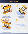 Three Station Edge Roller Bender For Sheet Metal showing steps for 0 to 90 degree bends with adjustable height, five eighths inch to four inches.