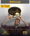 Man installing Dope Matte Black Industrial Flush Mount Ceiling Light Fixture With E26 Base, Wide Cage Design.