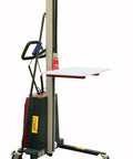 Heavy Duty Electric Work Positioner Truck With 330 Lbs Capacity And 59 Inch Lift Height side view with white platform and durable steel construction.