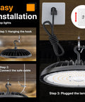 Installation steps for Beastly Bright 250W LED High Bay Light 37,500 Lumens 5000K UFO Bay Lighting For Workshop Garage