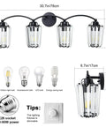 Black Crystal Vanity Light Fixtures For Bathroom Four Light Crystal Wall Sconce With Dimmable E26 US Socket Excludes Bulb