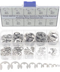 Open box of 250 Piece Stainless Steel E Clip External Retaining Ring Assortment Kit Ten Metric Sizes From 1.5mm To 10mm With 25 Pieces Each Size
