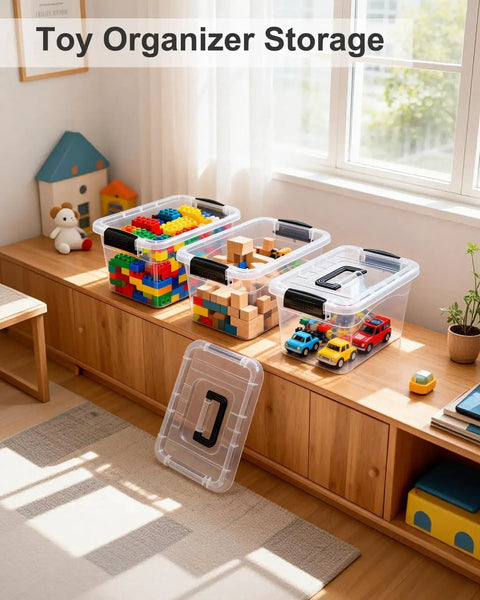 Built Like A Tank Six Pack Clear Plastic Storage Bins With Secure Buckle Locks And Comfort Handles Stackable Seven Quart Organizing Containers For Home Pantry Office Classroom Cleanup And Quick Household Sorting