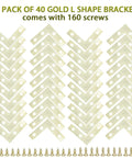 Heavy Duty 40 Pack L Corner Brackets Gold 1.5 Inch Steel Decorative Mounting Braces For Picture Frames And Furniture Reinforcement with screws