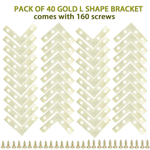 Heavy Duty 40 Pack L Corner Brackets Gold 1.5 Inch Steel Decorative Mounting Braces For Picture Frames And Furniture Reinforcement with screws