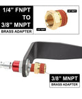 Four Inch L Shaped Pneumatic Tool Rafter Hook Hanger With One Quarter Inch Swivel Fittings Keeps Tools Off The Ground And Hands Free On The Jobsite For Nailer Hammer And Blow Gun With Adapter Two Pack. brass 1/4 FNPT to 3/8 MNPT adapter