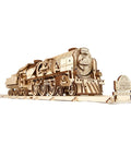 3D Wooden Steam Train Puzzle Kit for Adults, V Express Model Train with Tender, 538 Pieces, Realistic Victorian Steam Engine Build, Brain Teaser Hobby Set for Home Decor and Collectors side view