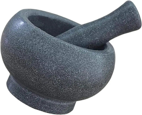 Granite Mortar And Pestle Set 6.3 Inch Black Grinding Stone For Spices Herbs Pesto Garlic Nuts Anti Slip Base Easy To Clean Durable Kitchen